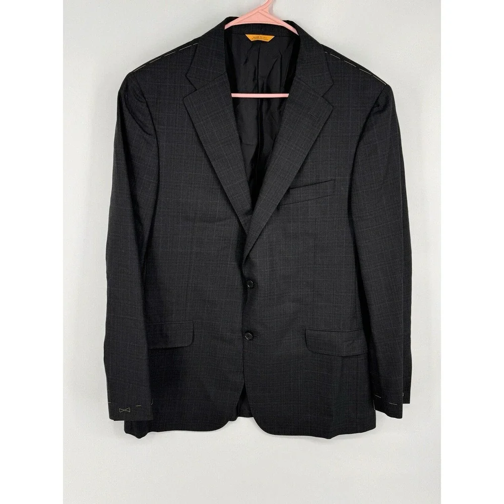 New NWT Hickey Freeman Beacon 100% Wool 42‎ R Regular Grey With Blue Plaid